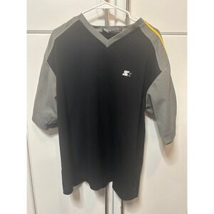 Starter Mens V-Neck Athletic Jersey Shirt Black Grey Yellow Stripe‎ Large